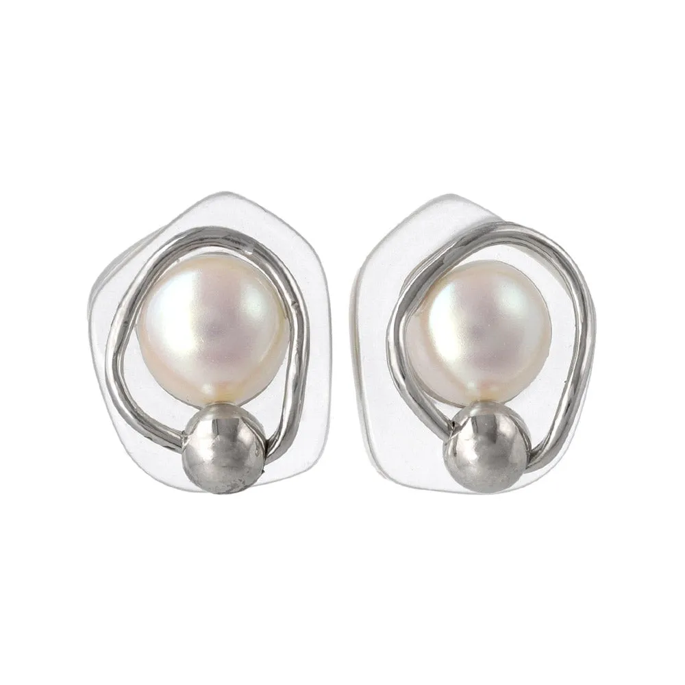 Embedded Pearl Resin Earrings