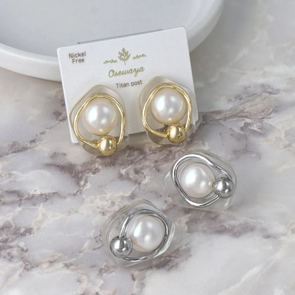 Embedded Pearl Resin Earrings