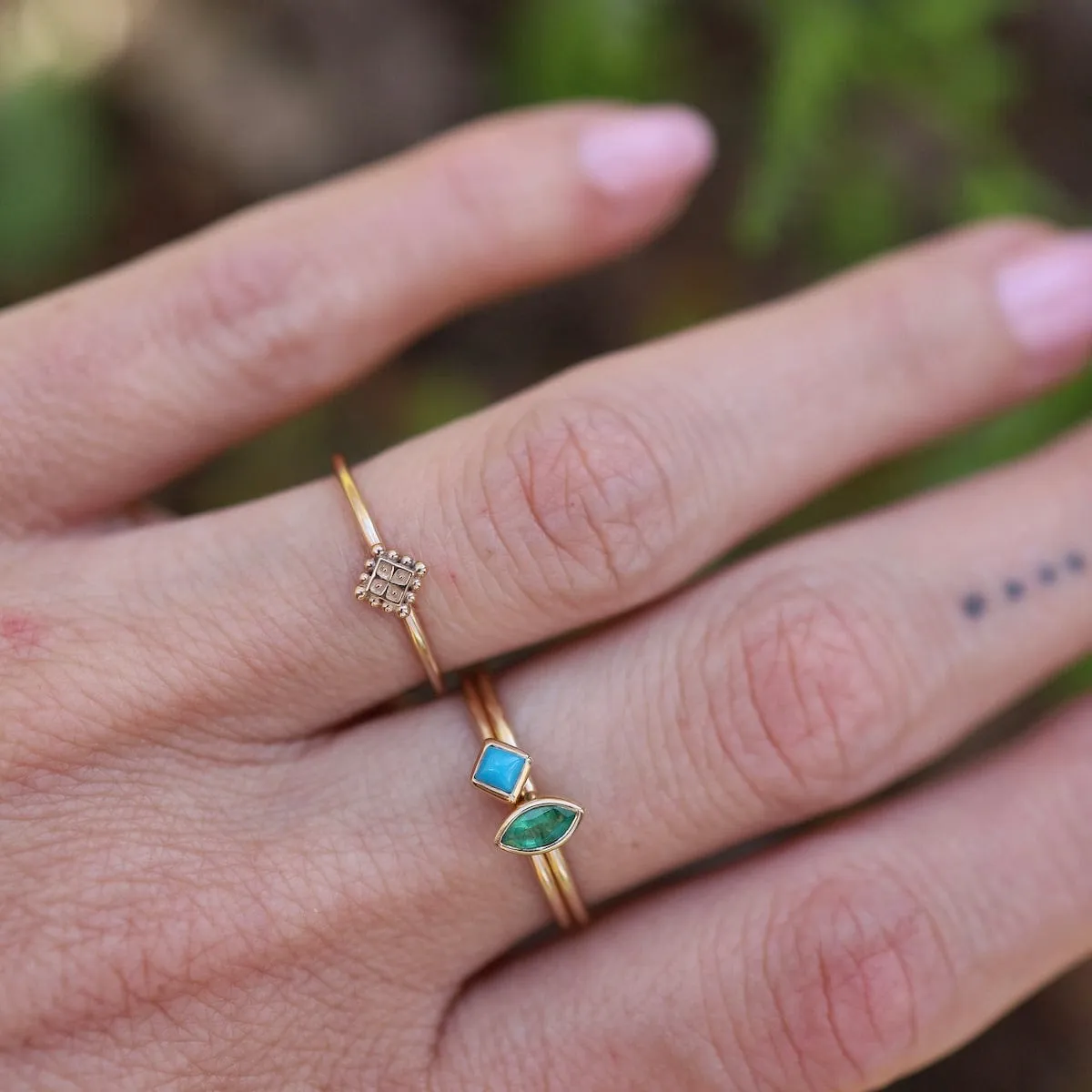 Emerald Stacking Ring - Vertical Marquise