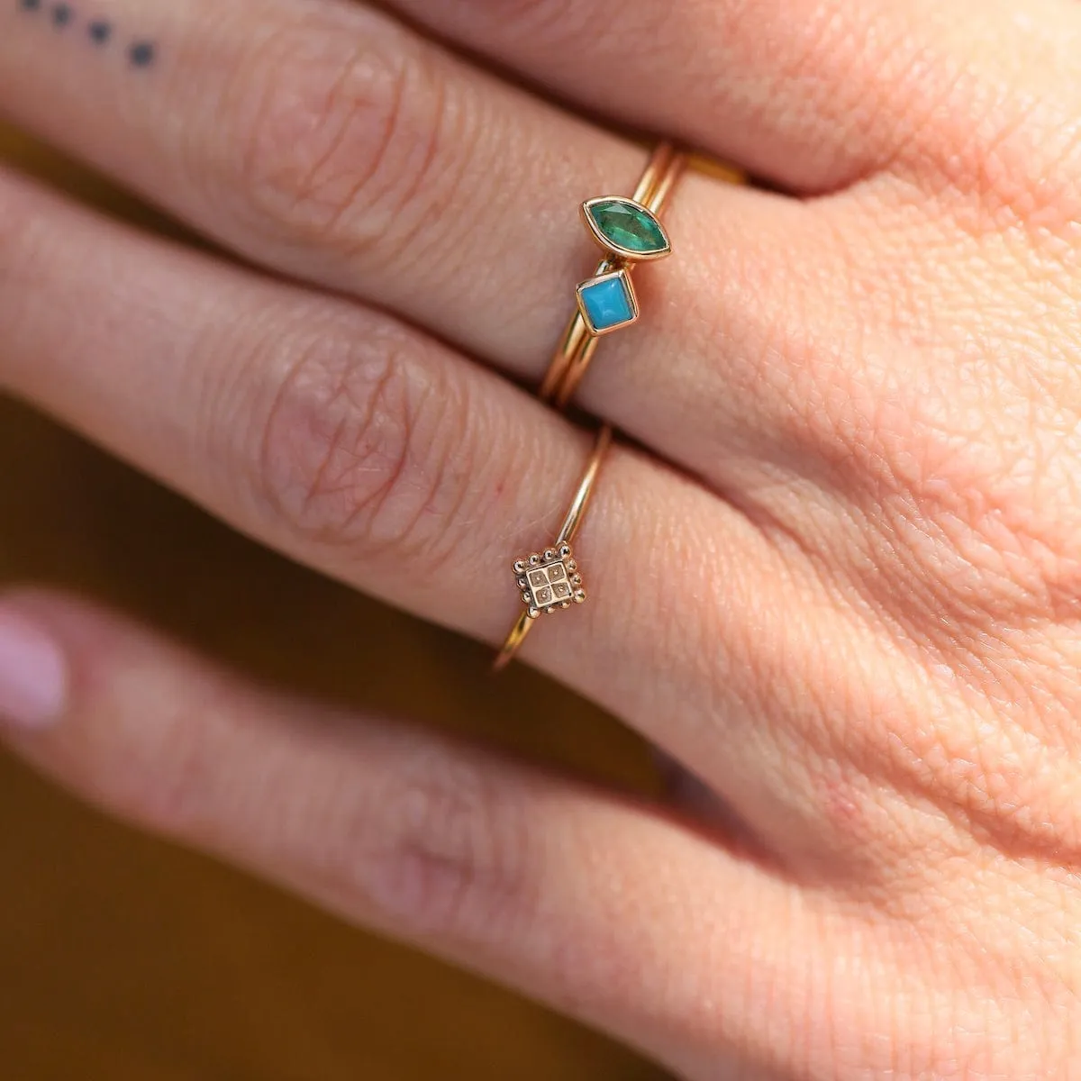 Emerald Stacking Ring - Vertical Marquise