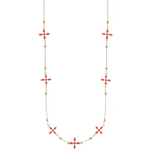 Enamel Cross Station Necklace in Red Enamel