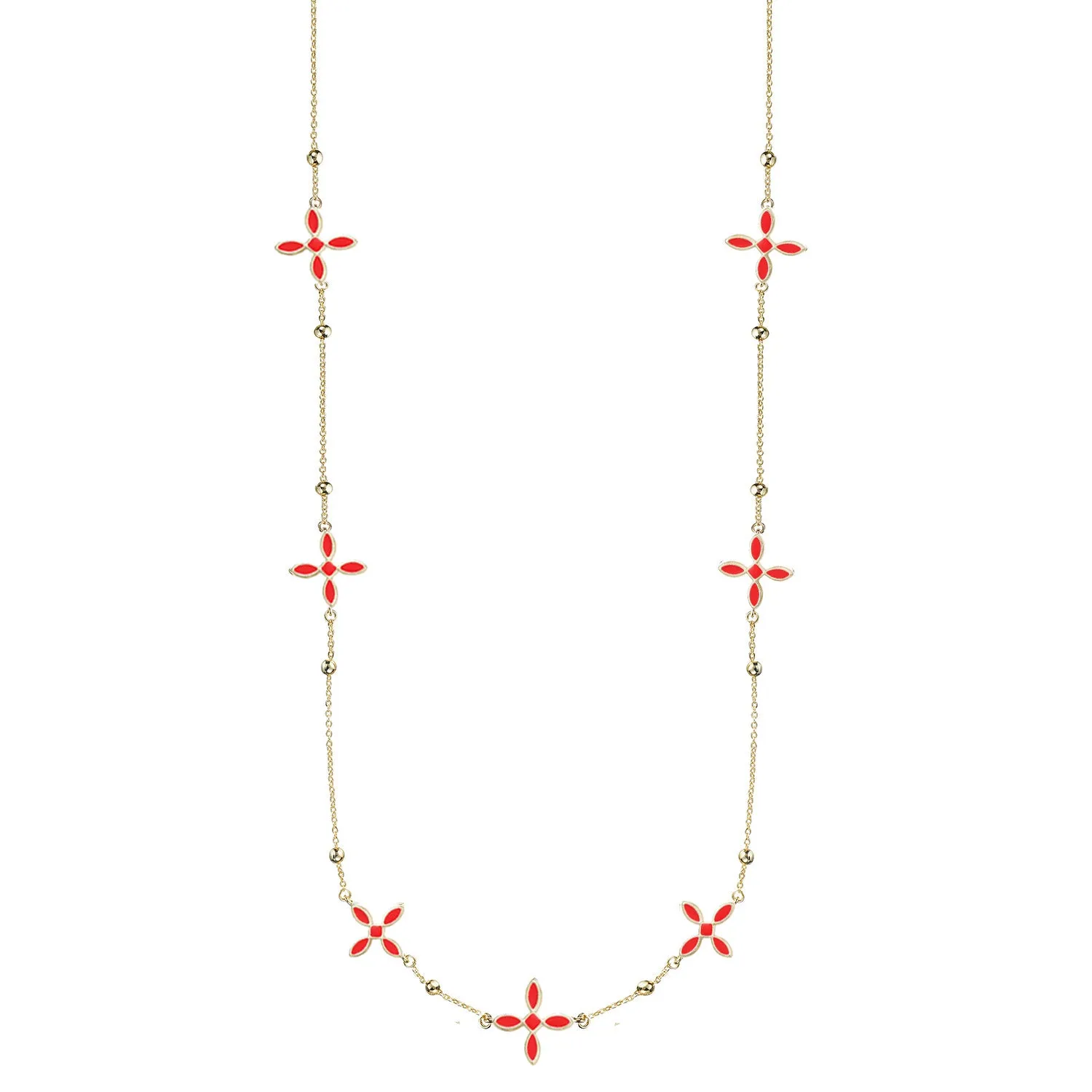 Enamel Cross Station Necklace in Red Enamel