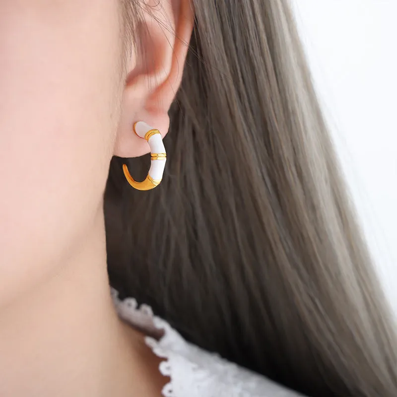 Enamel Drip Glaze Bamboo Stud Earrings - Chic and Minimalistic Accessories