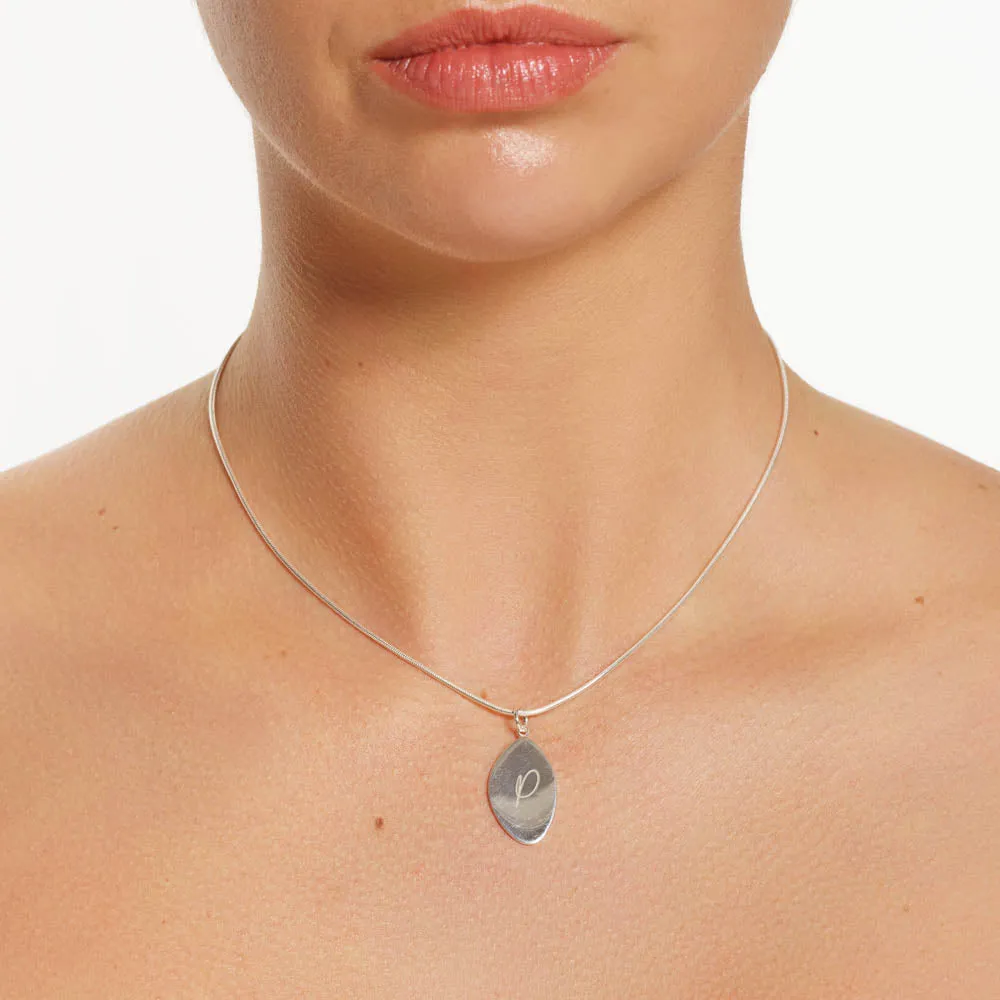 Engravable Organic Oblong Pendant in Silver