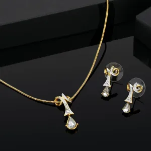 Estele 24 Kt Gold Plated Twisted Drop with Fancy Austrian Crystal Pendant Set for Women