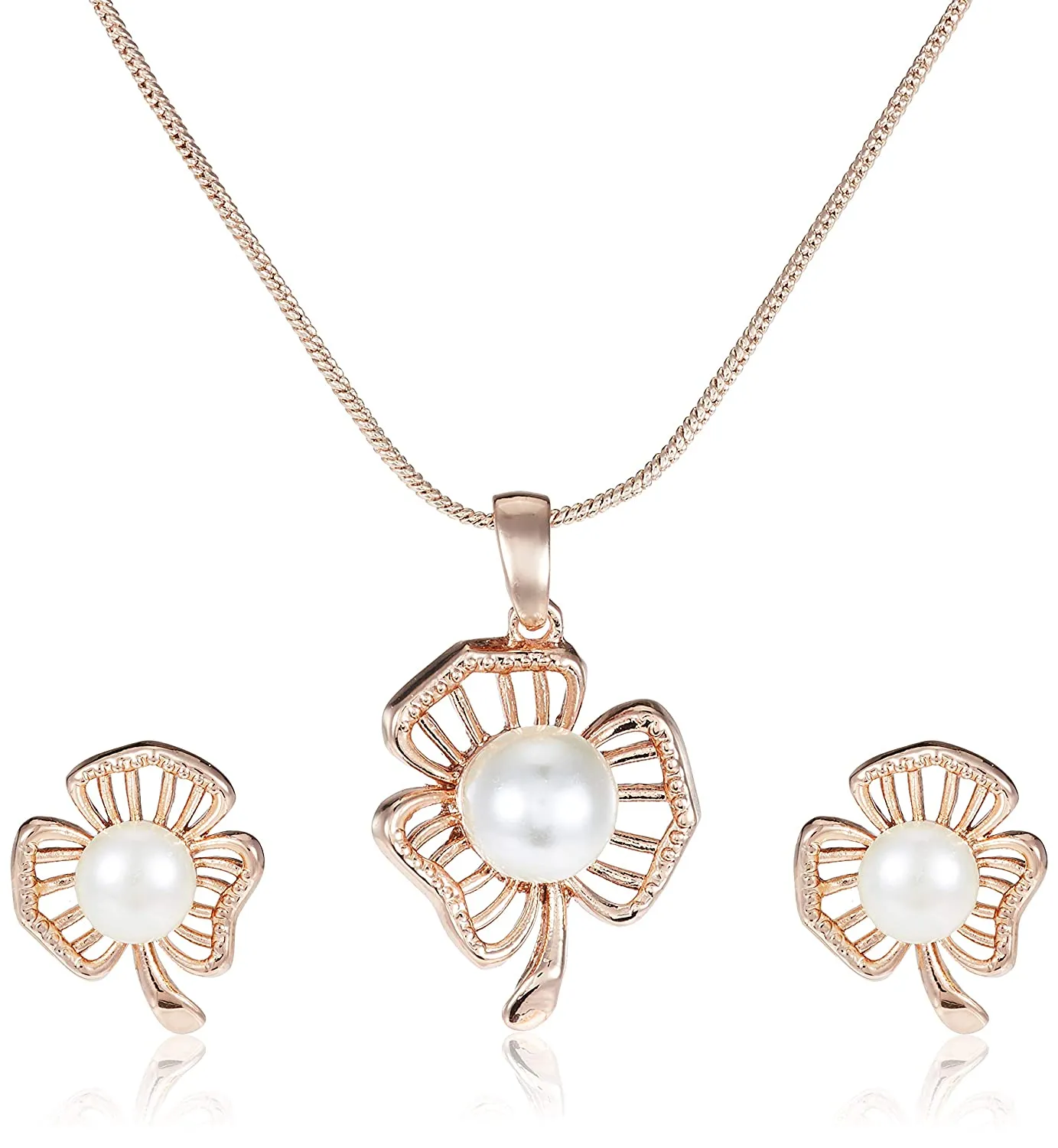 Estele 24 Kt Rosegold Plated Pearl Flower Pendant Set for Women / Girls