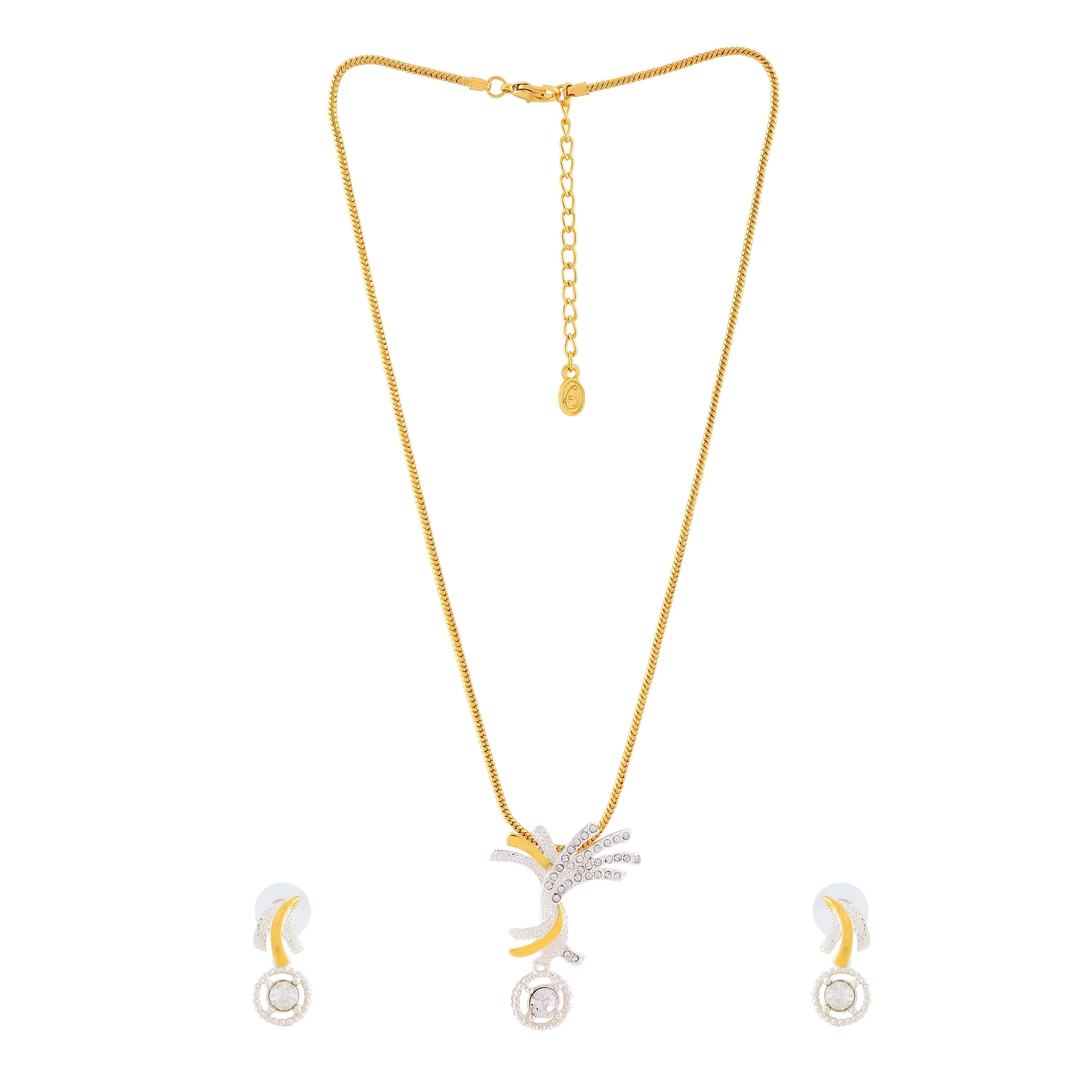 Estele Gold & Rhodium Plated Sparkling Pendant Set with Crystals for Women