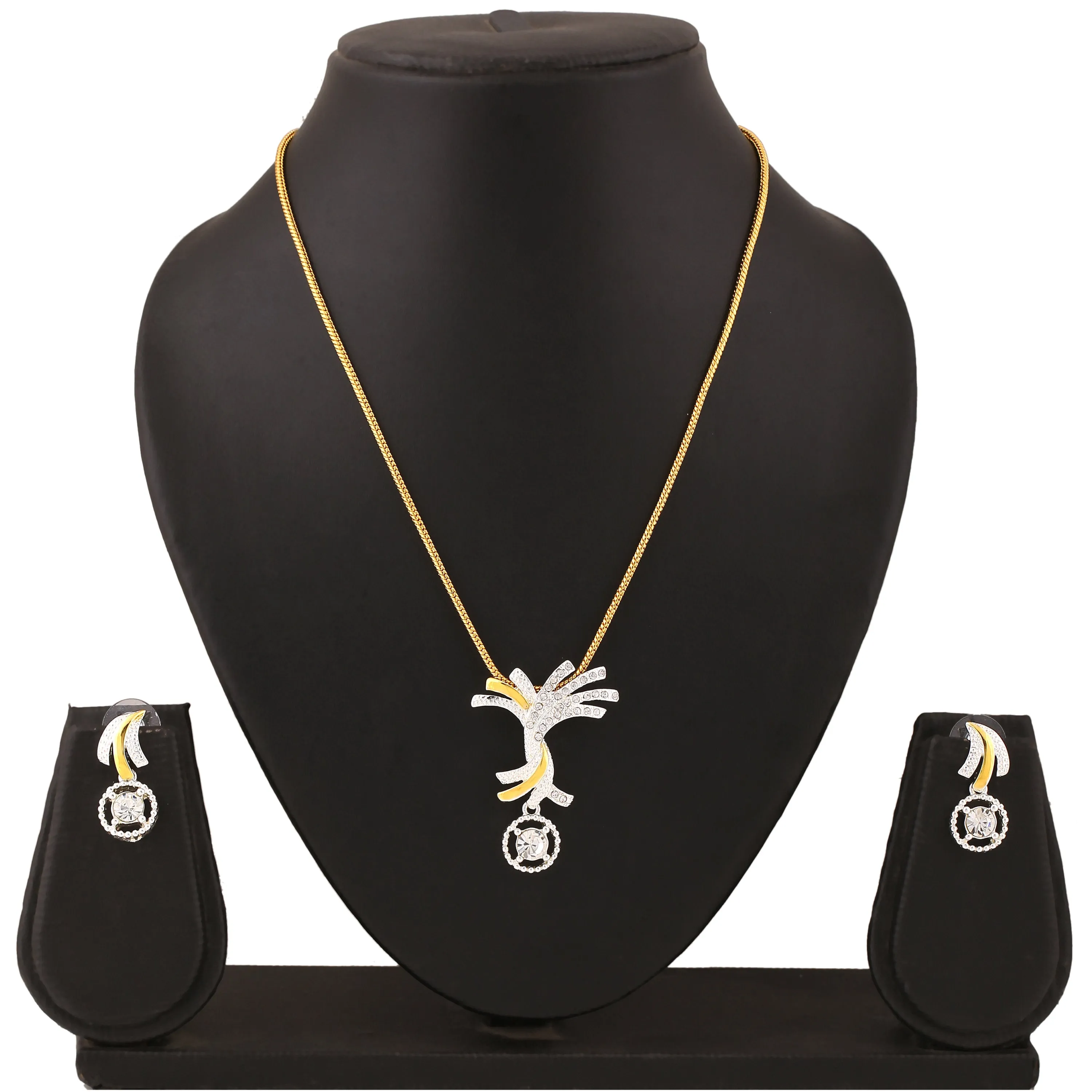 Estele Gold & Rhodium Plated Sparkling Pendant Set with Crystals for Women