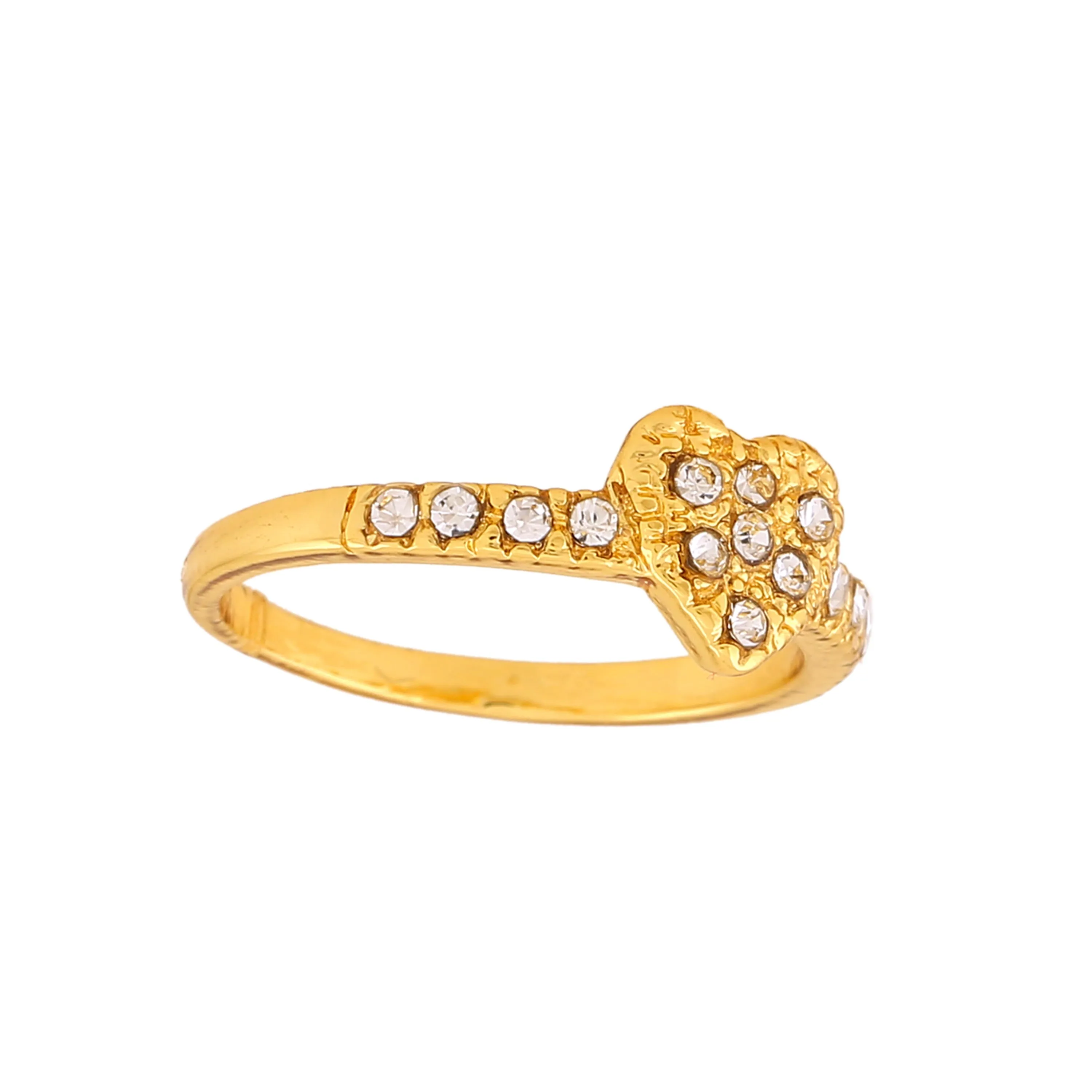 Estele Gold Plated Adorable Heart Shaped Finger Ring with Crystals for Women