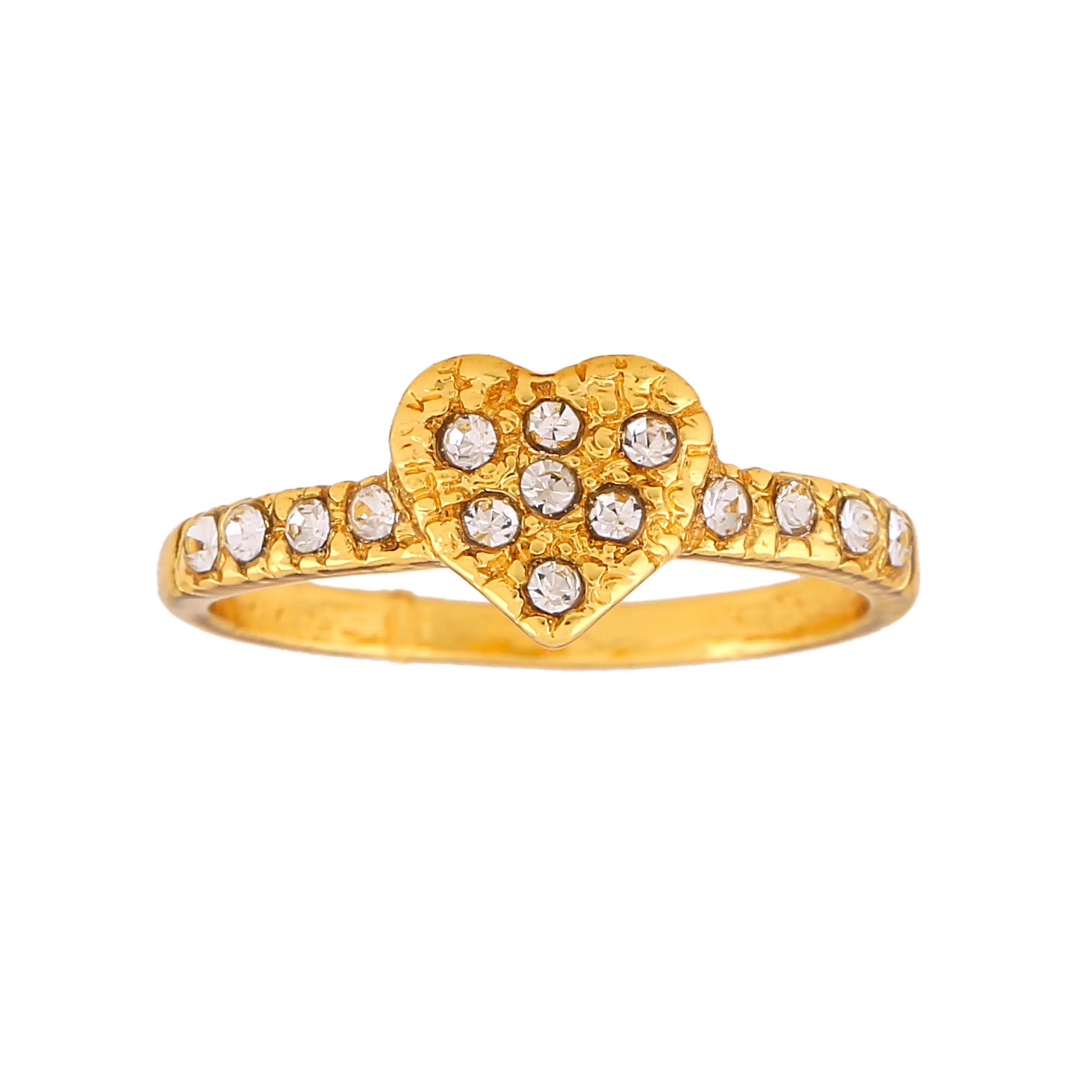 Estele Gold Plated Adorable Heart Shaped Finger Ring with Crystals for Women