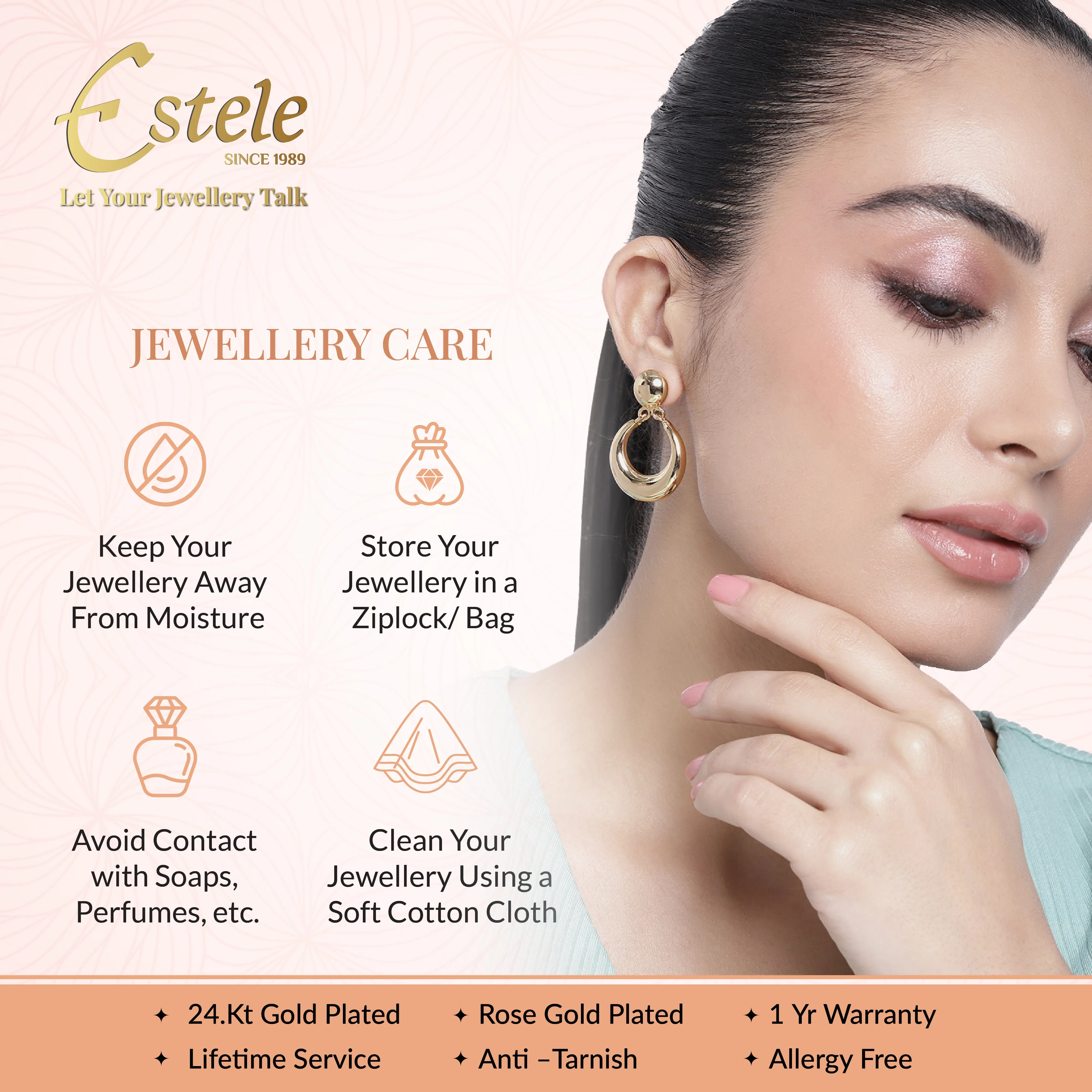 Estele Gold Plated CZ Flower Shaped Pendant Set for Women