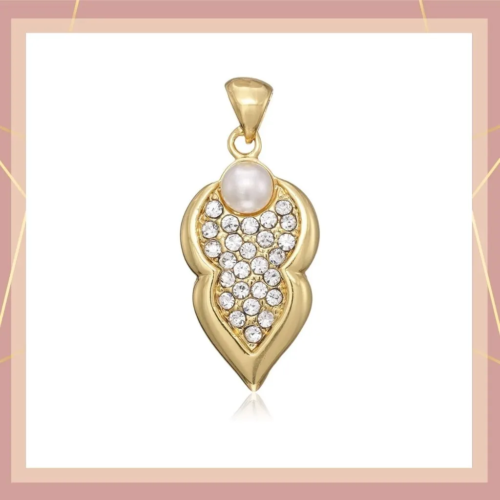 Estele - Gold Plated Leafy Shaped Pendant with Austrian Crystals & Pearl for Women / Girls