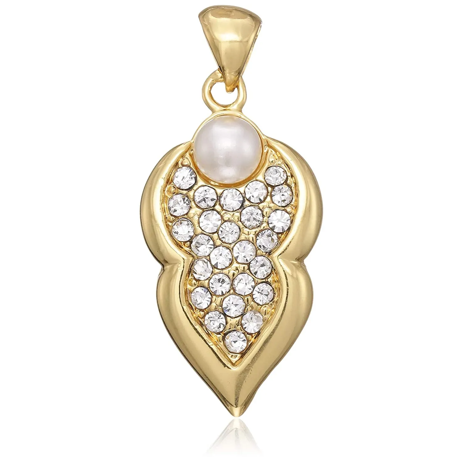 Estele - Gold Plated Leafy Shaped Pendant with Austrian Crystals & Pearl for Women / Girls