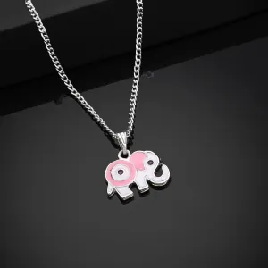 Estele Rhodium Plated Elephant Designer Evil Eye Charm Pendant with Pink & White Enamel for Girls/Women