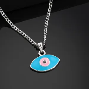 Estele Rhodium Plated Evil Eye Charm Pendant with Pink & Turquoise Blue Enamel for Girls/Women