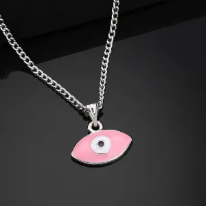 Estele Rhodium Plated Evil Eye Designer Charm Pendant with Pink & White Enamel for Girls/Women