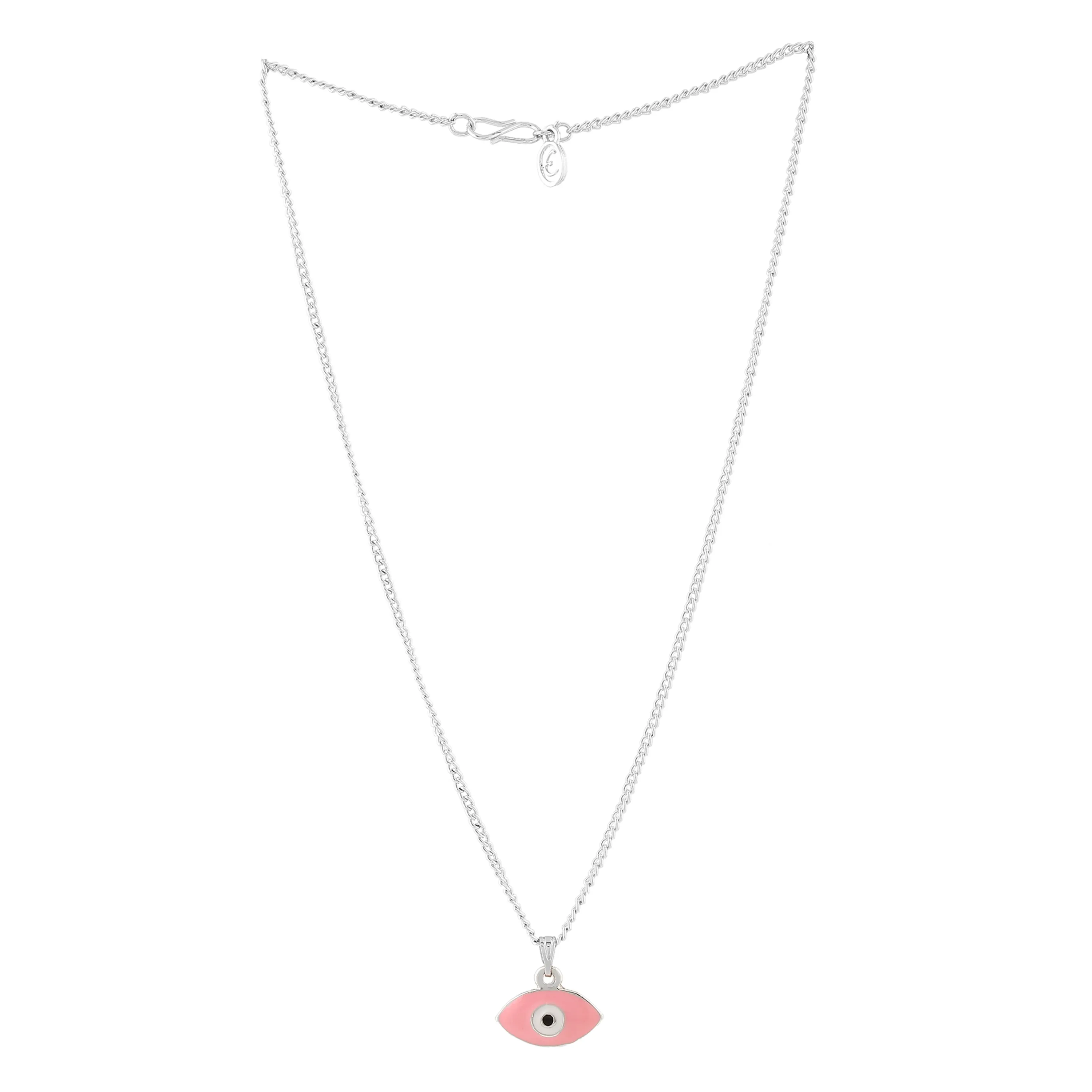 Estele Rhodium Plated Evil Eye Designer Charm Pendant with Pink & White Enamel for Girls/Women