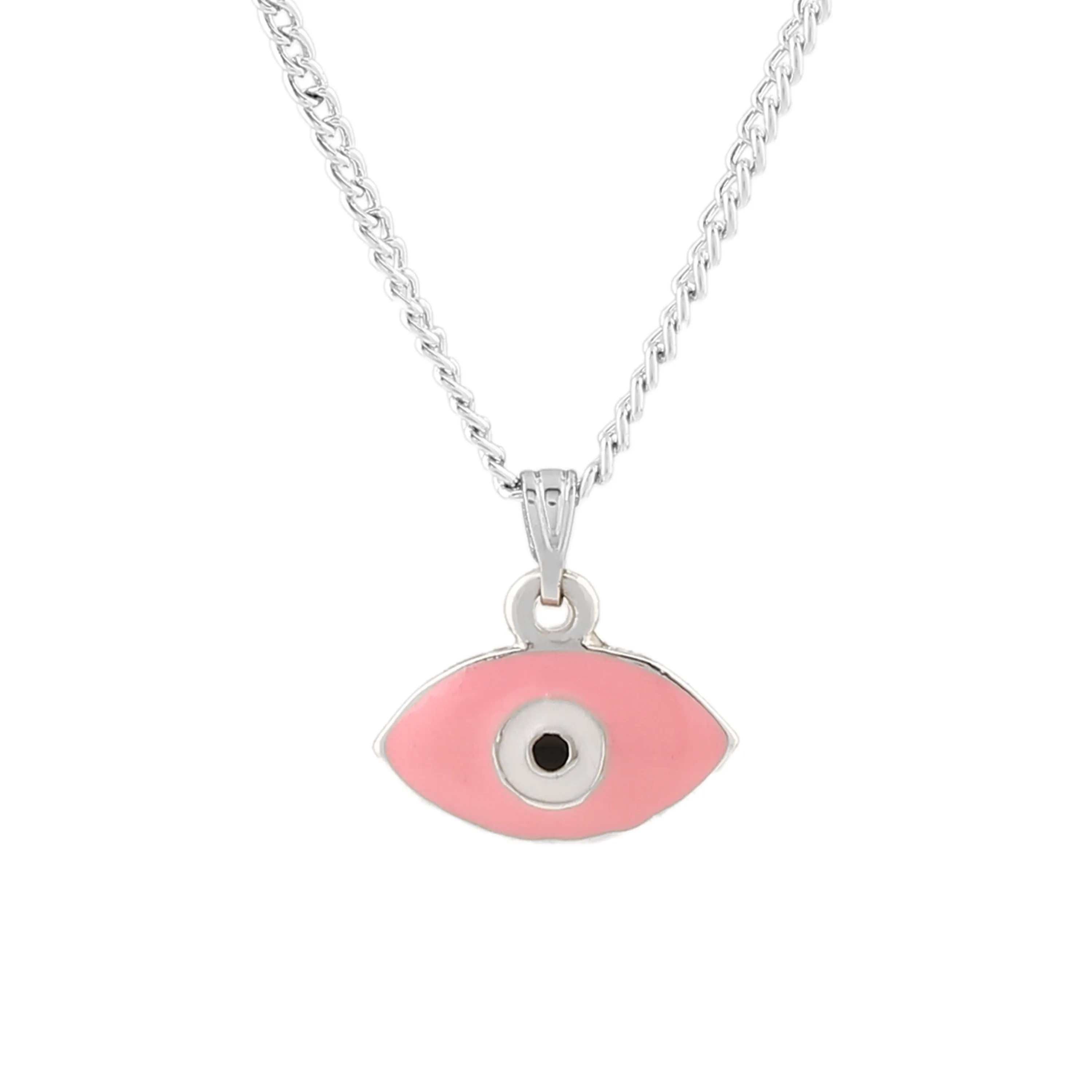 Estele Rhodium Plated Evil Eye Designer Charm Pendant with Pink & White Enamel for Girls/Women