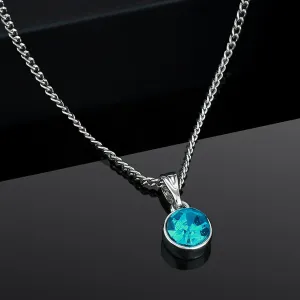 Estele Rhodium Plated Solitaire Aquamarine Crystal Pendant Necklace with Chain for Women / Girls