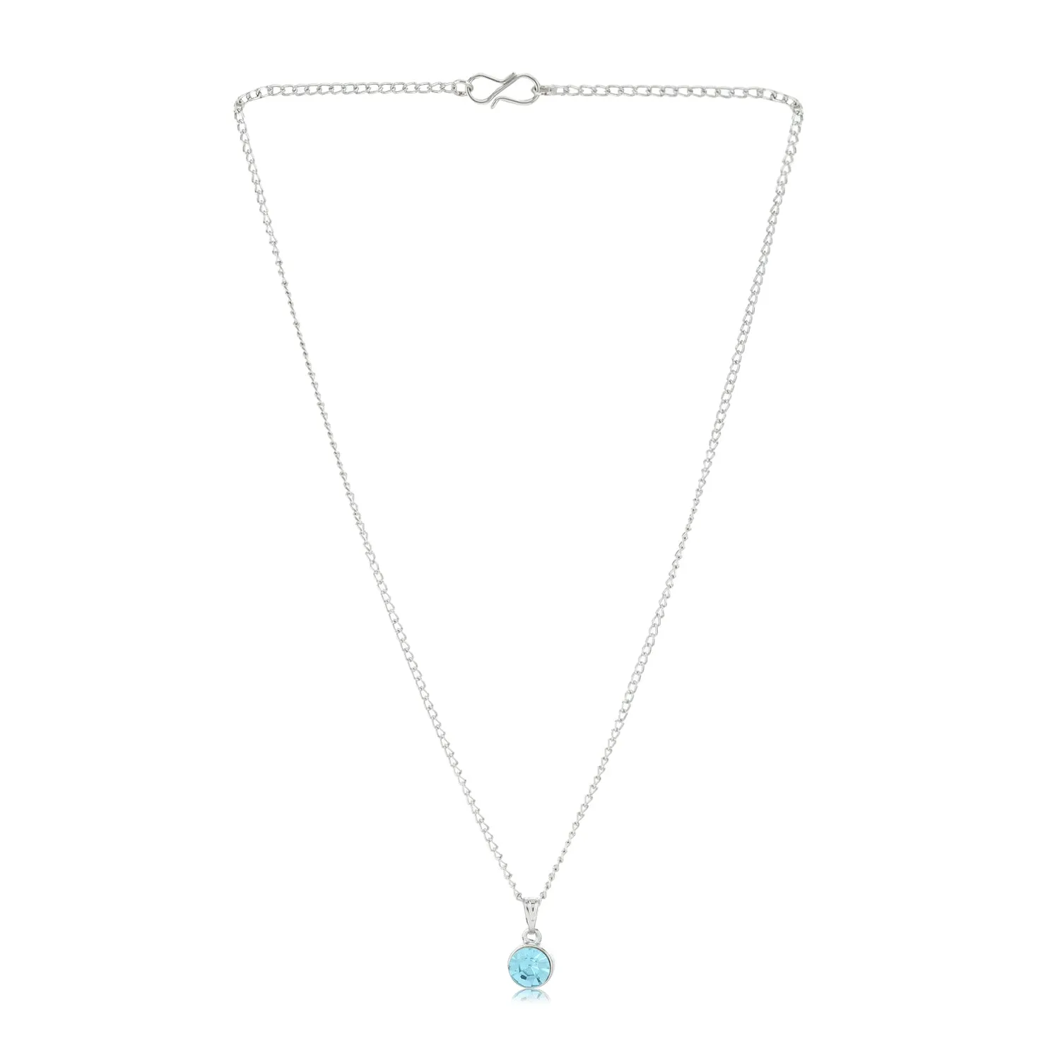 Estele Rhodium Plated Solitaire Aquamarine Crystal Pendant Necklace with Chain for Women / Girls