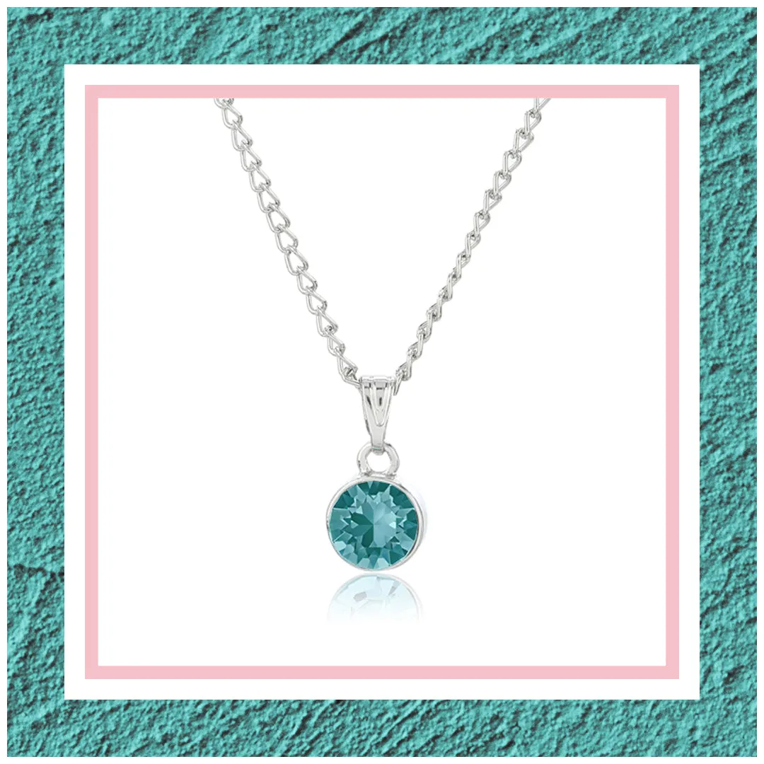 Estele Rhodium Plated Solitaire Aquamarine Crystal Pendant Necklace with Chain for Women / Girls