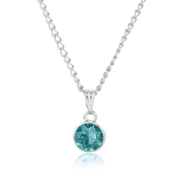 Estele Rhodium Plated Solitaire Aquamarine Crystal Pendant Necklace with Chain for Women / Girls