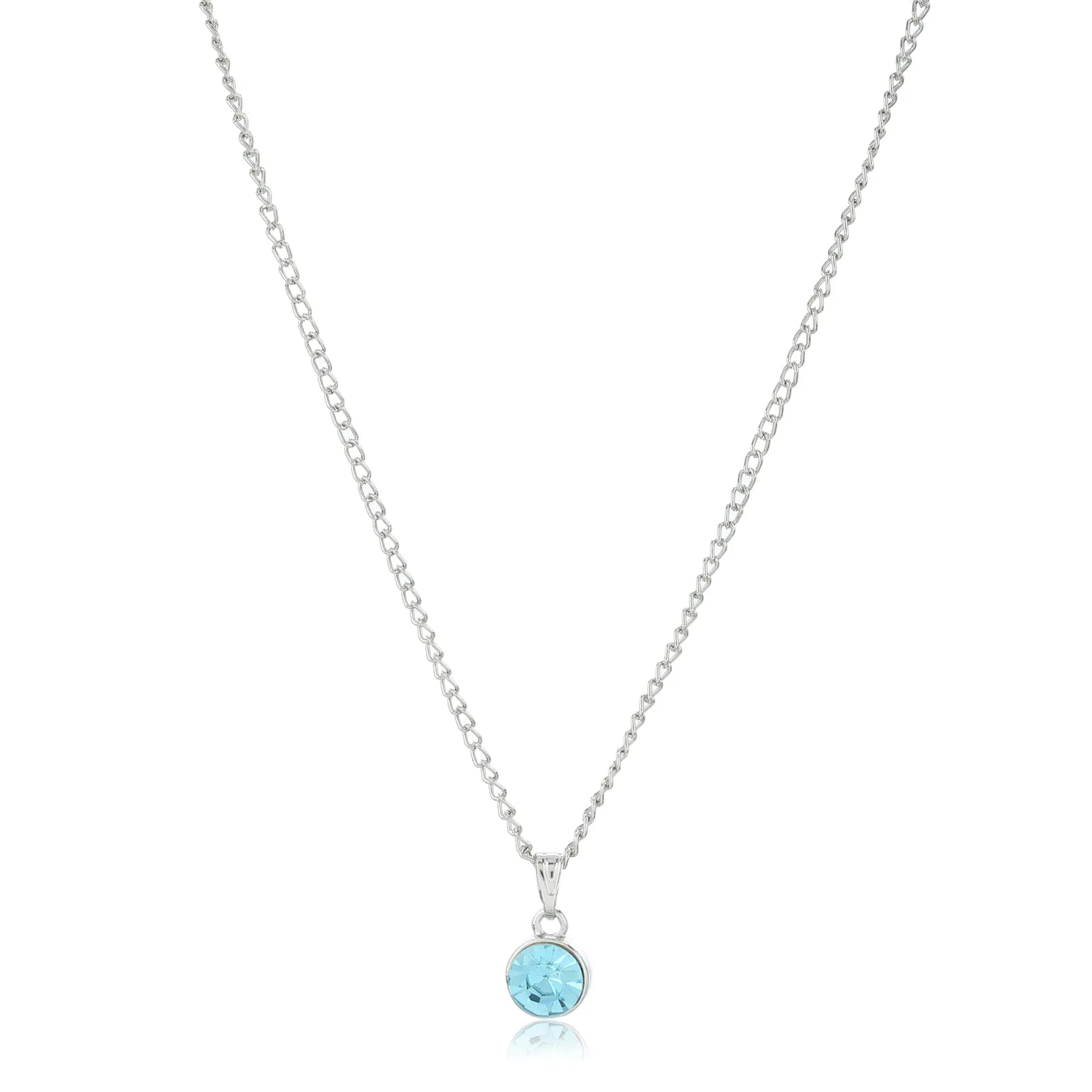 Estele Rhodium Plated Solitaire Aquamarine Crystal Pendant Necklace with Chain for Women / Girls