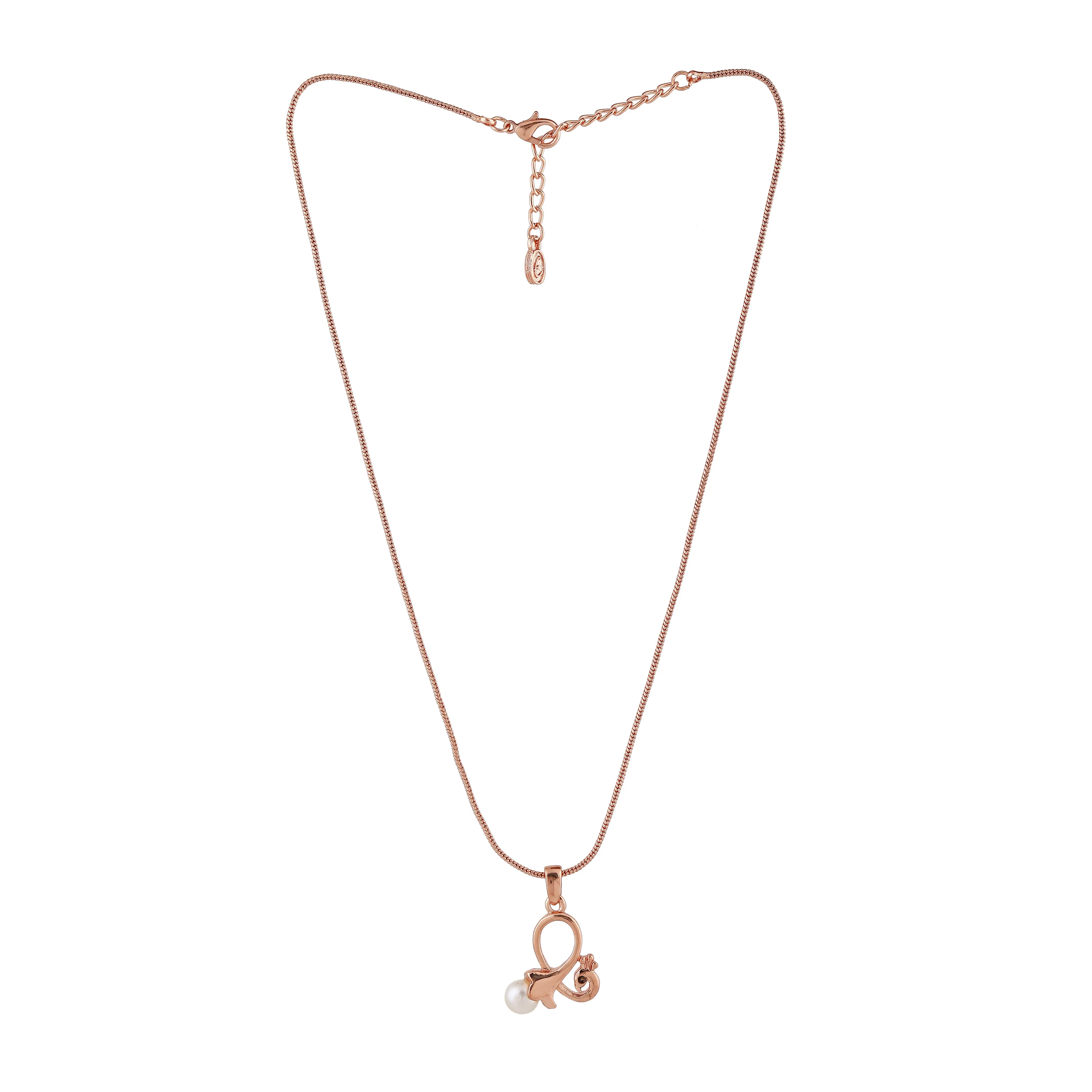 Estele Rose Gold Plated Beautiful Peacock Designer Pendant with Pearl for Women