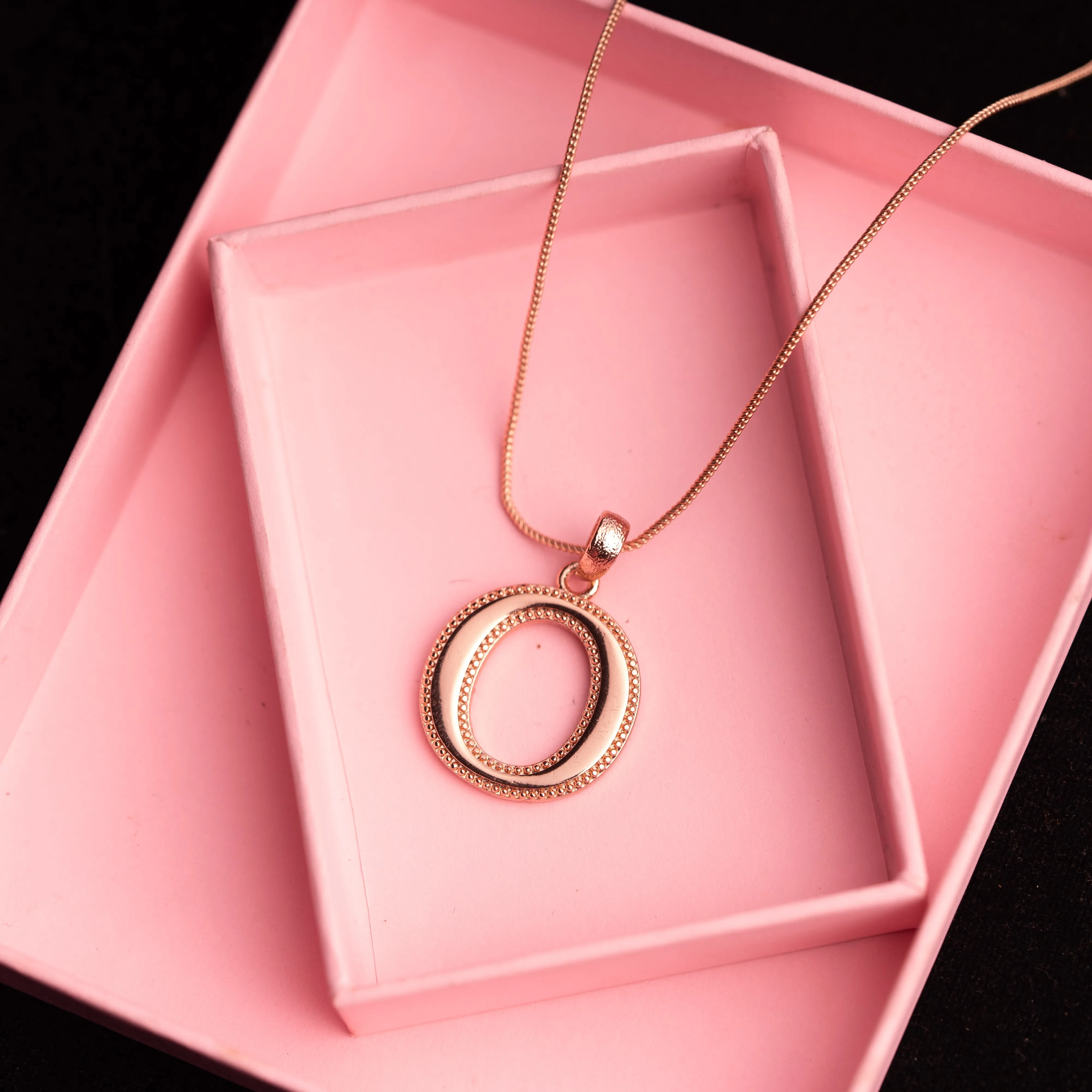 Estele Rosegold Plated "O" Letter Charm Pendant for Women / Girls