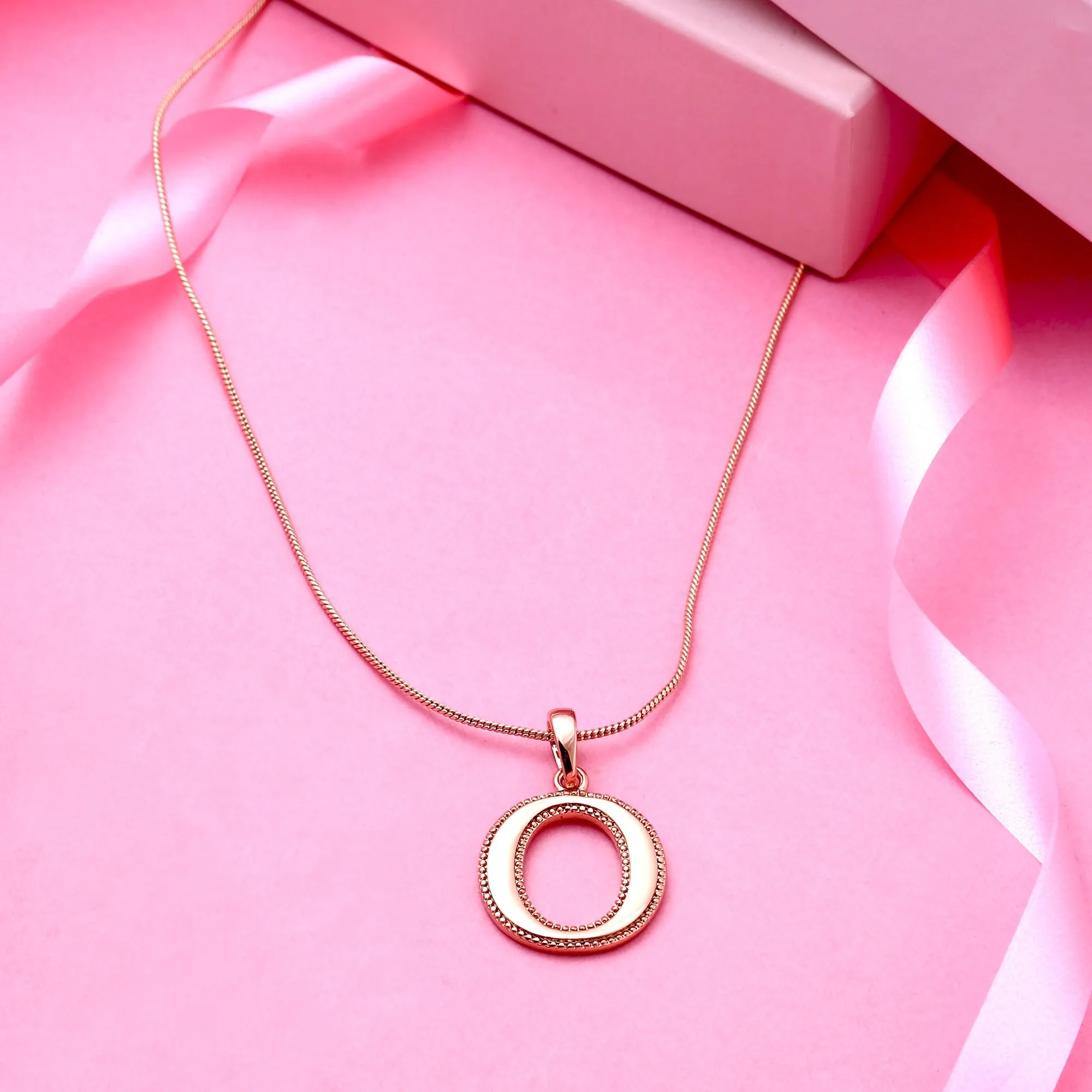 Estele Rosegold Plated "O" Letter Charm Pendant for Women / Girls