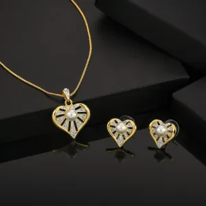 ESTELE - Valentine Special - Stylish 24CT gold plated Pearl Heart Pendant Set for Women