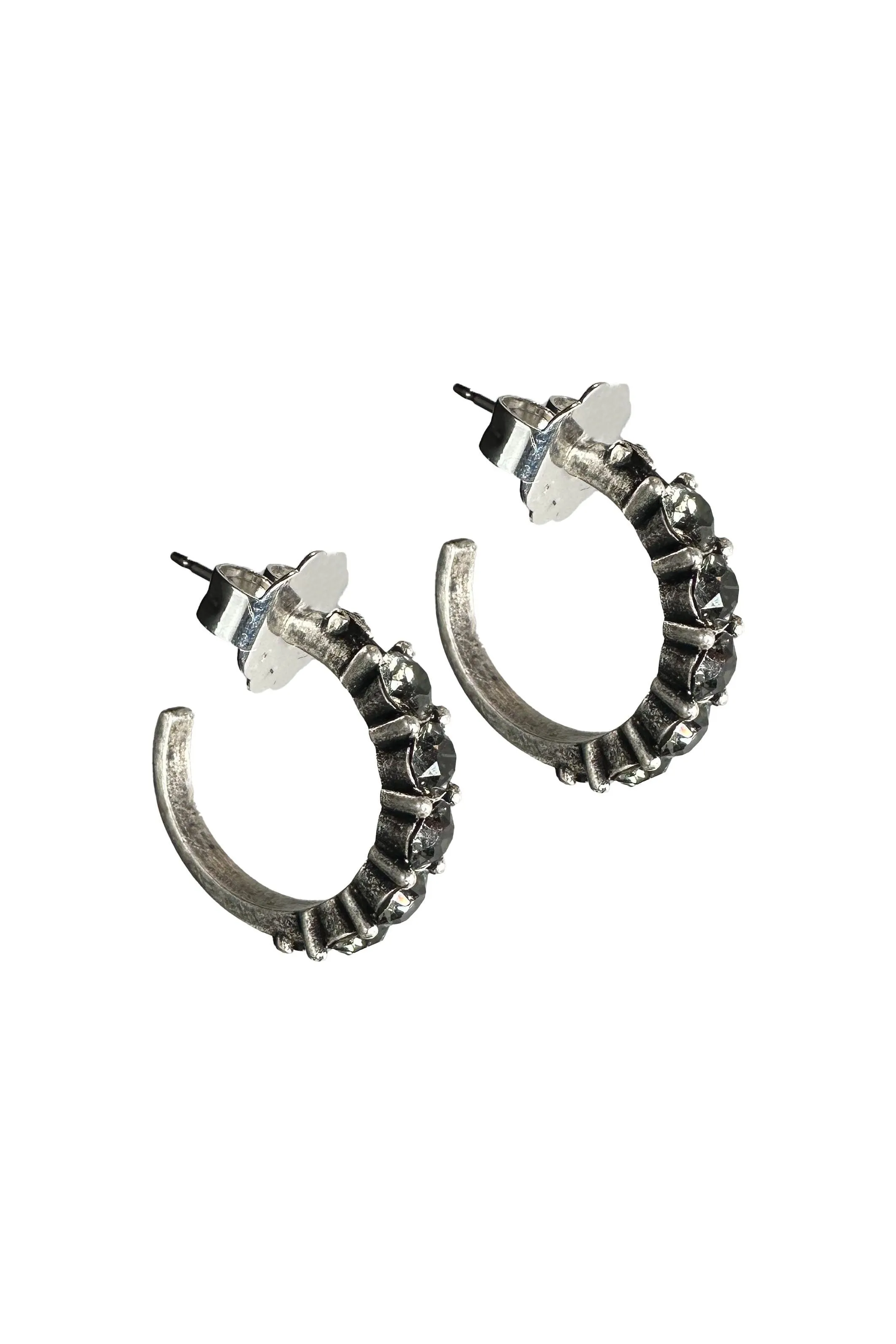 French Kande Earrings | Cinq Austrian Crystal Silver Huggies HUG5S | Black Diamond/Silver