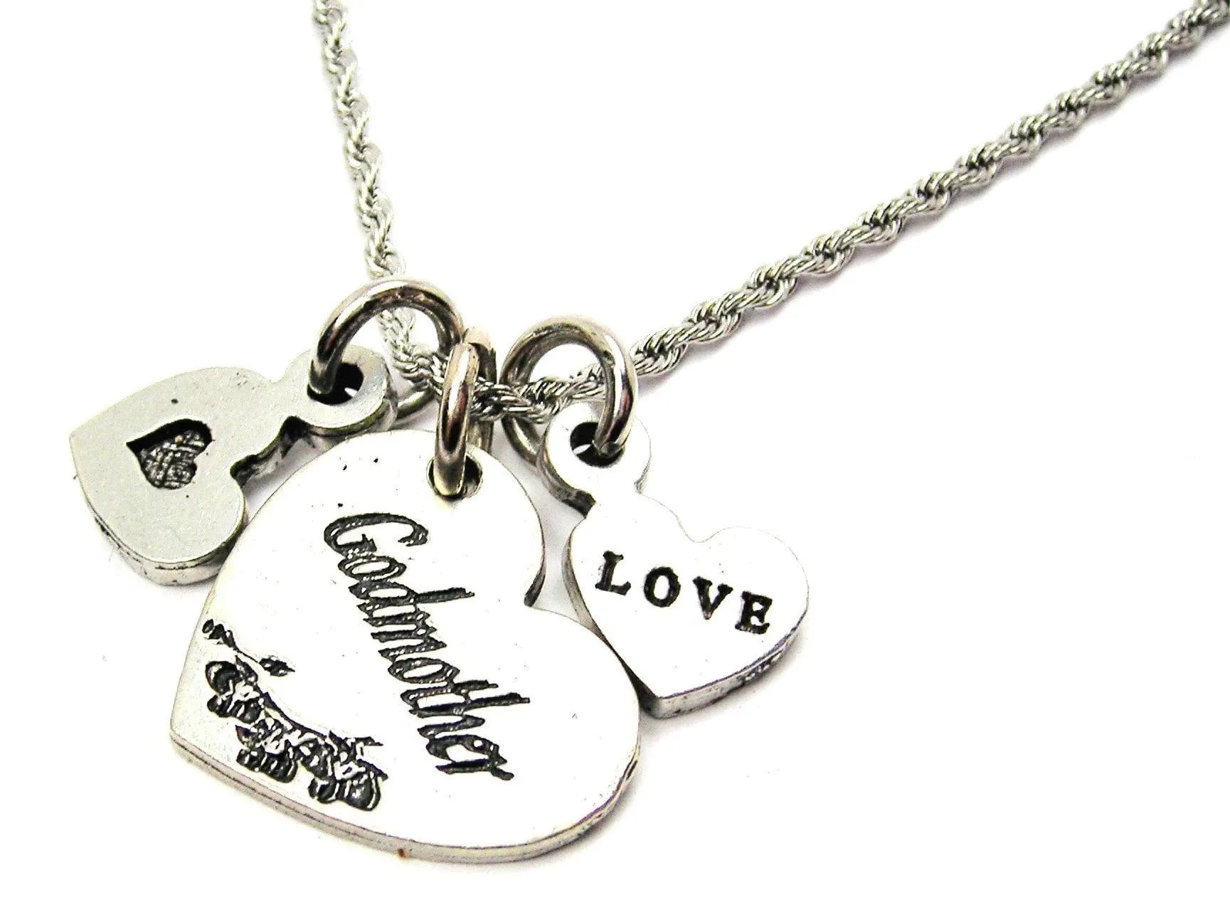 Godmother Heart Stainless Steel Rope Chain Necklace