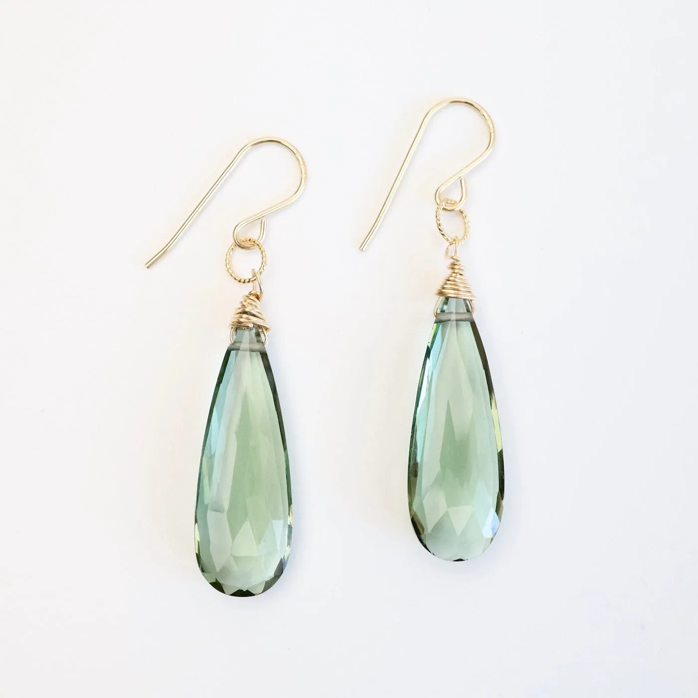 Gold Filled Long Green Amethyst Teardrop Earring