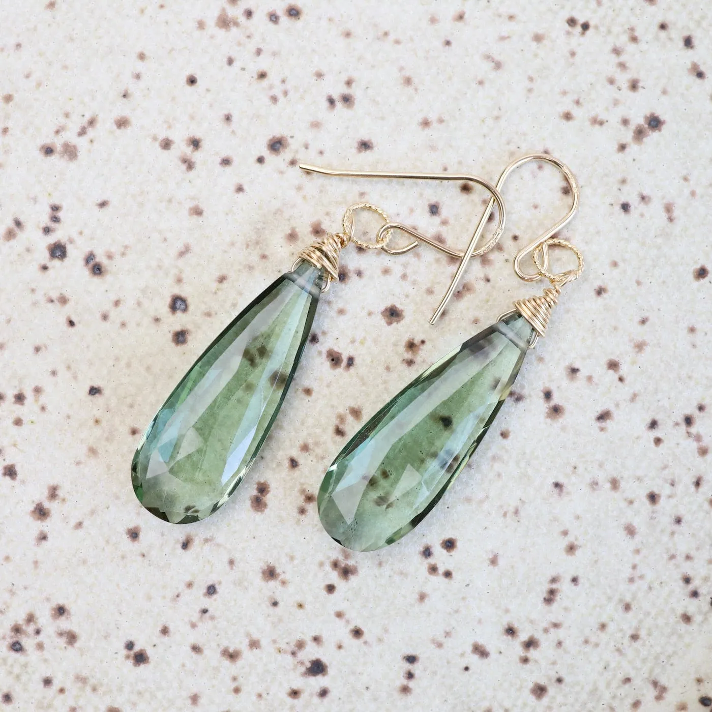 Gold Filled Long Green Amethyst Teardrop Earring