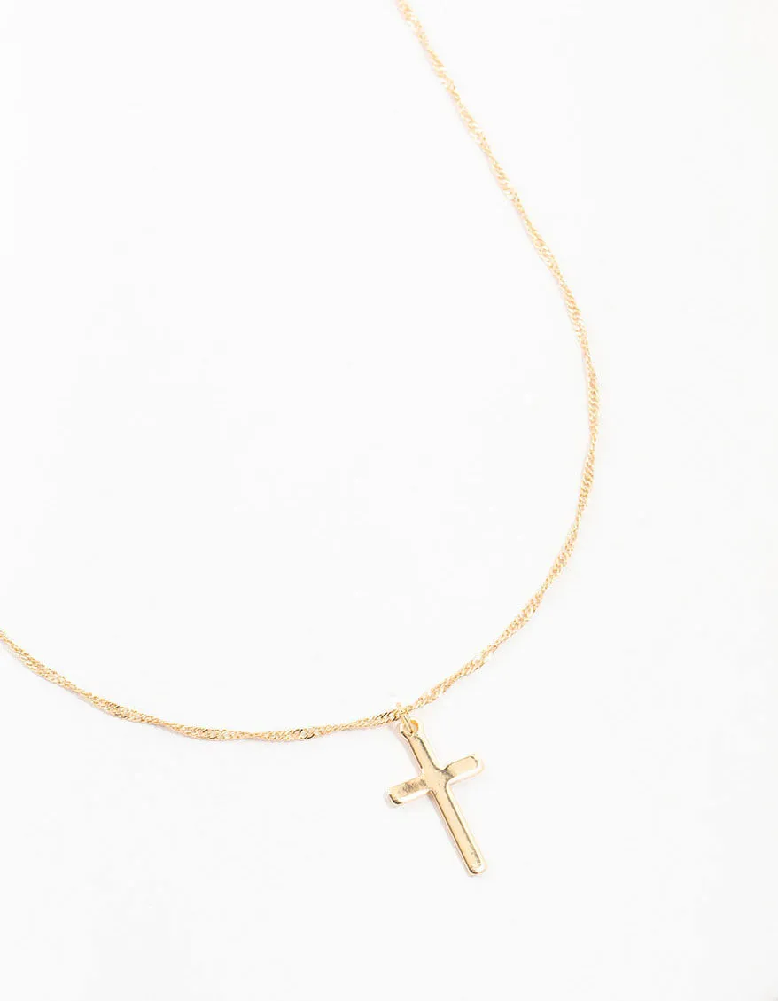 Gold Flat Solid Cross Necklace