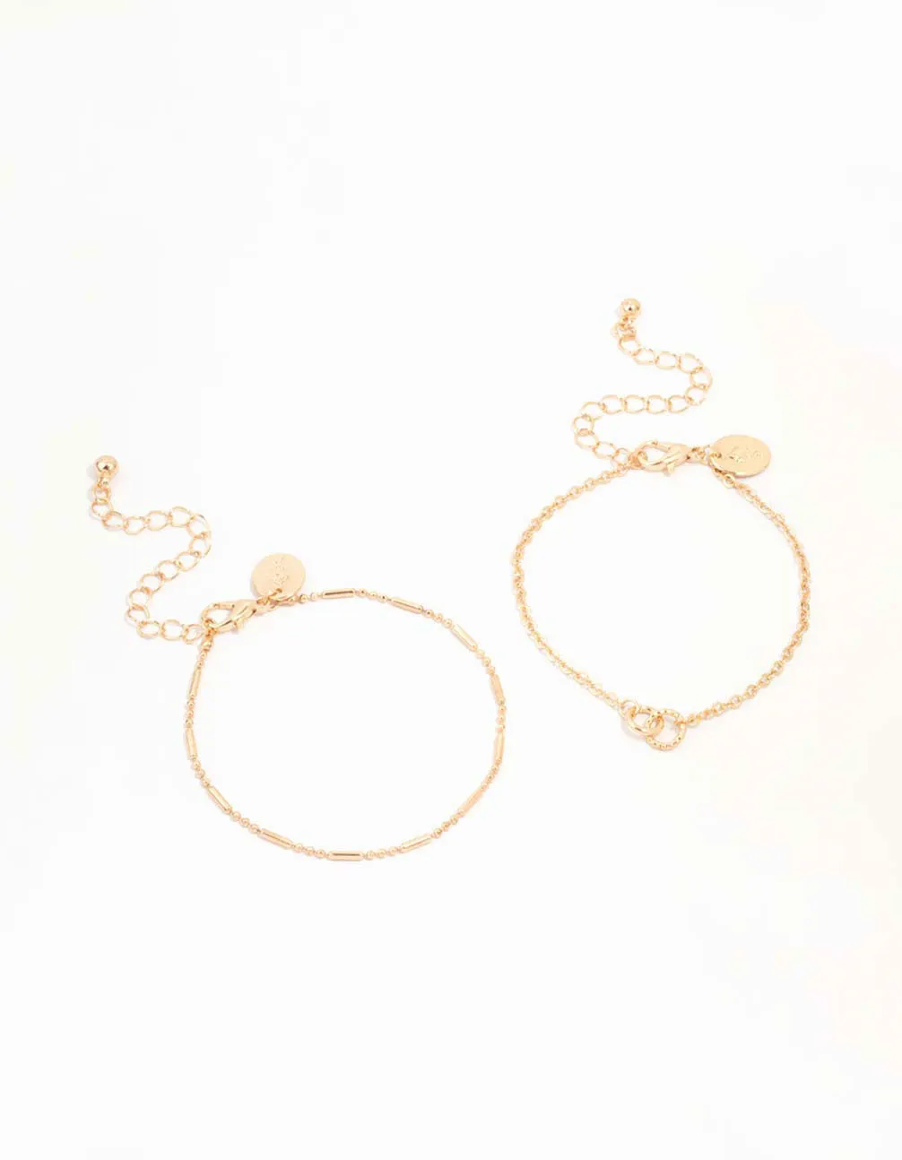 Gold Linked Circle & Chain Bracelets 2-Pack