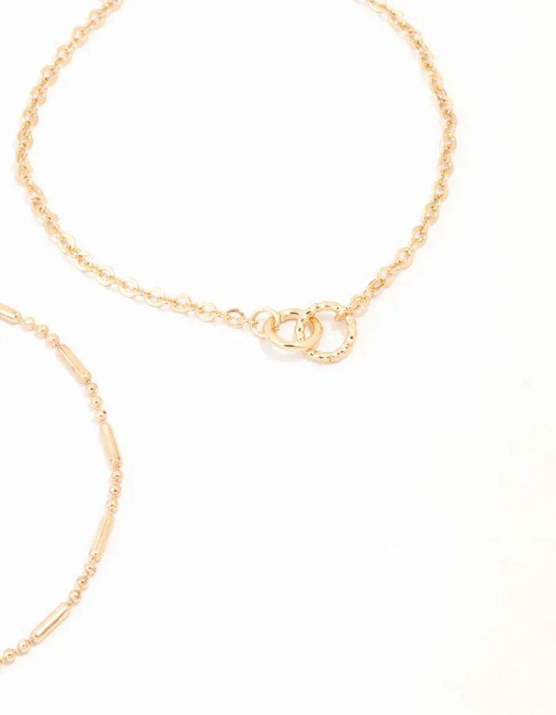 Gold Linked Circle & Chain Bracelets 2-Pack