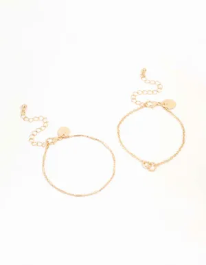 Gold Linked Circle & Chain Bracelets 2-Pack