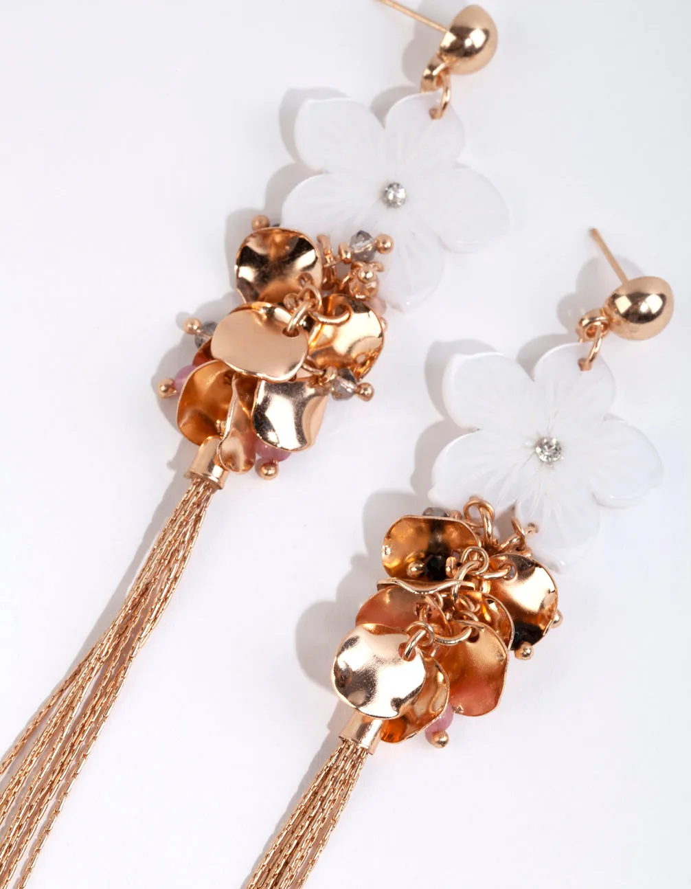 Gold Long Chain Flower Drop Earrings