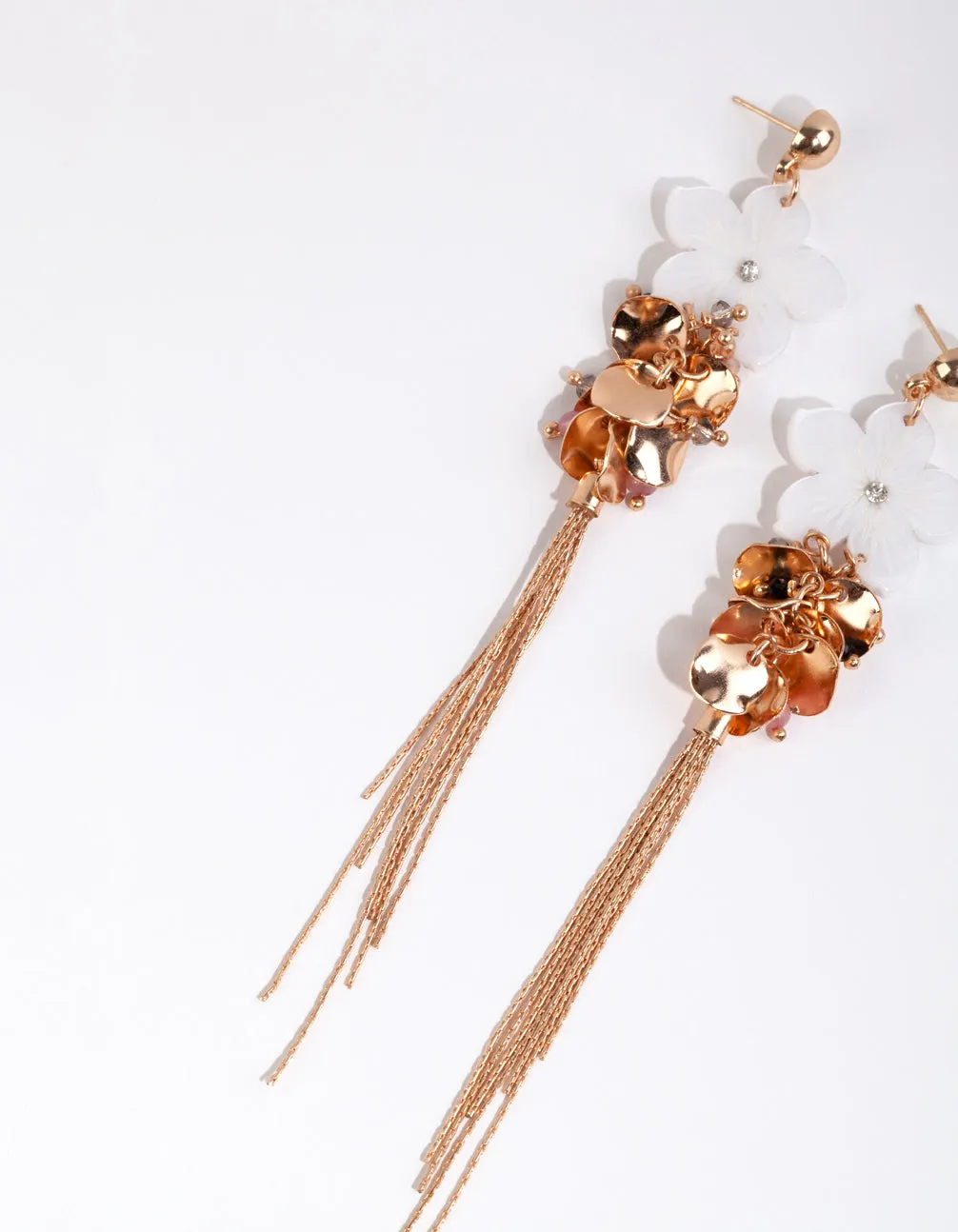 Gold Long Chain Flower Drop Earrings