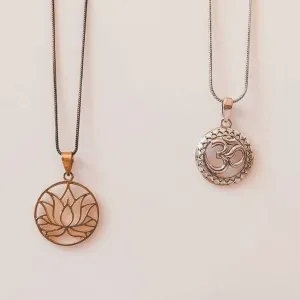 Gold Lotus Flower and Silver Om Necklaces