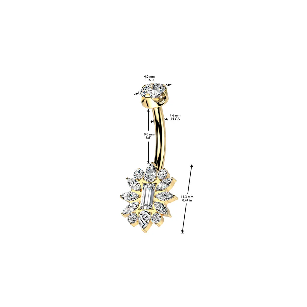 Gold Titanium Regal Cluster Belly Ring with Internal Threading