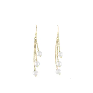 Gold Triple Pearl Dangle Layers Earrings