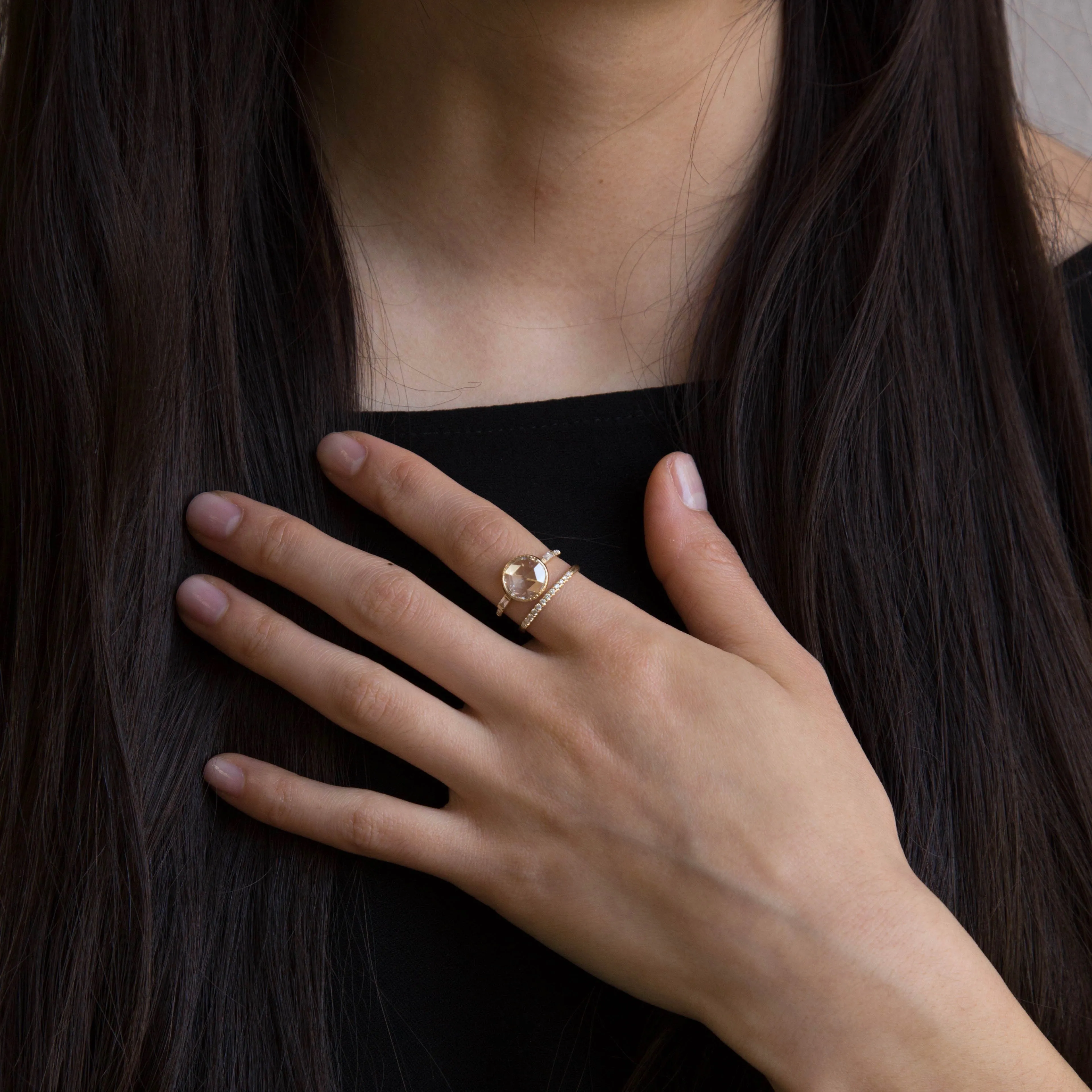 Half Round Semi Pave Ring