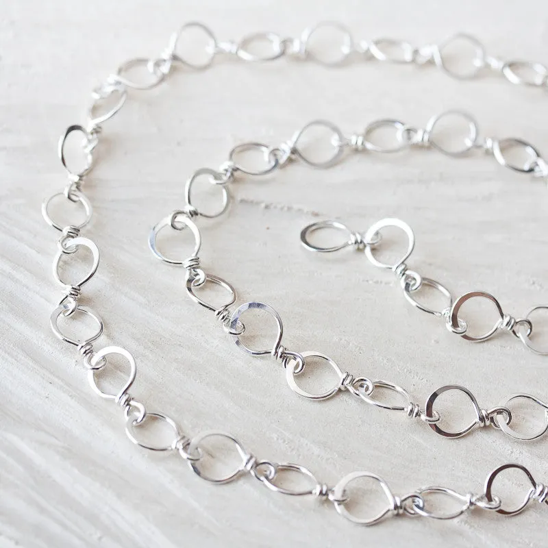 Handmade Wire Wrapped and Hammered Silver Links Chain Necklace