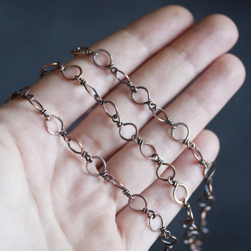 Handmade Wire Wrapped Hammered Copper Links Chain