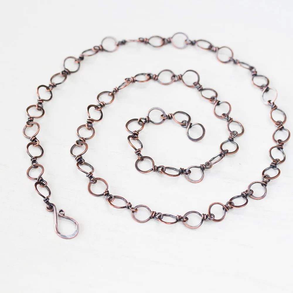 Handmade Wire Wrapped Hammered Copper Links Chain