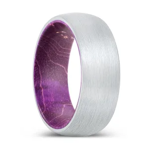 HAPPINESS | Purple Wood, White Tungsten Ring, Brushed, Domed