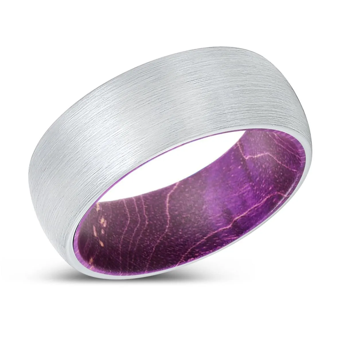 HAPPINESS | Purple Wood, White Tungsten Ring, Brushed, Domed